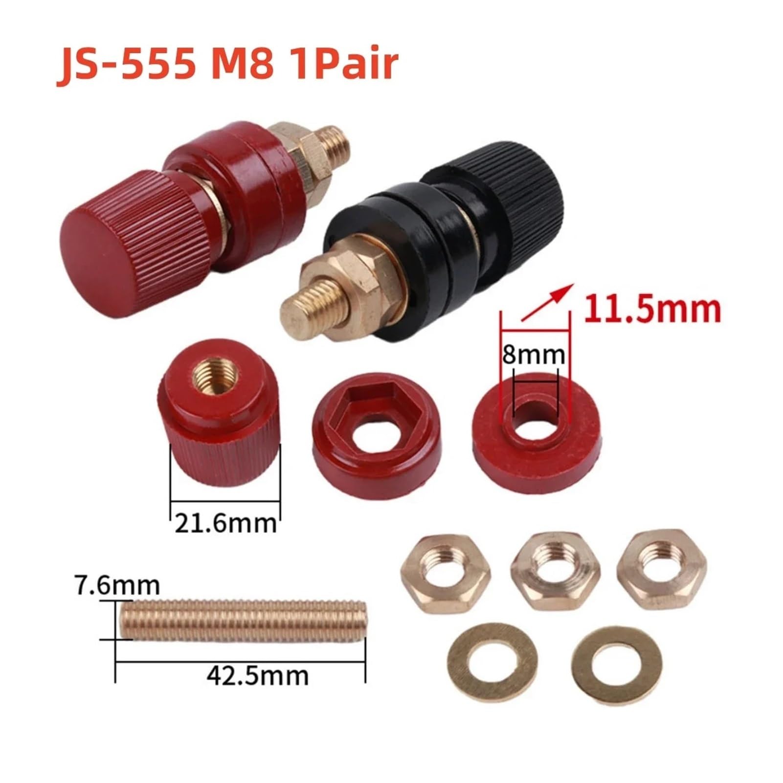 Power Junction Post Connectors 1/2PCS Binding Post M6 Thread 333 Type Brass Binding Post for Welding Machines Parts for Separating and Distributing Welders(JS 555 M8,1PCS Red)
