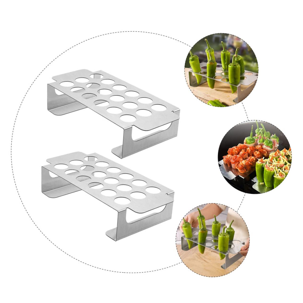 NUOBESTY 2piezas Parrilla De Barbacoa De Acero Inoxidable Rejilla para Asar Pollo y Pimiento para Alitas De Pollo y Barbacoas Al Aire Unidades