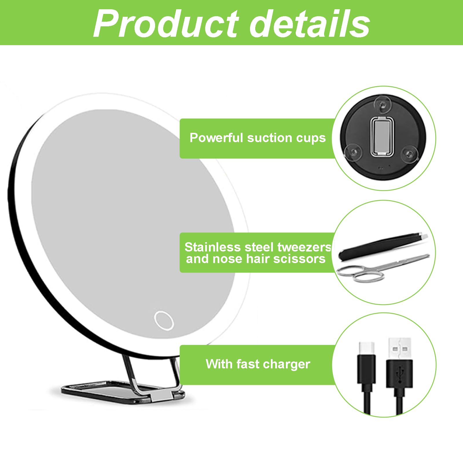 Specchio Ingranditore con Luce 30X, 1500mAh Specchio Ingranditore Ricaricabile, Specchio Trucco con Luci Portatile, Specchio d'Ingrandimento da Viaggio, Luminosità Regolabile per Trucco e Viaggi