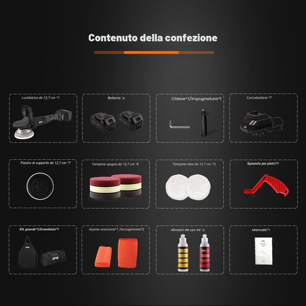 SPTA Lucidatrice per batteria per auto, Lucidatrice a rotazione forzata Cordless Kit di lucidatura per lucidatura elettrica Set di tamponi per lucidatura automatica per lucidatura