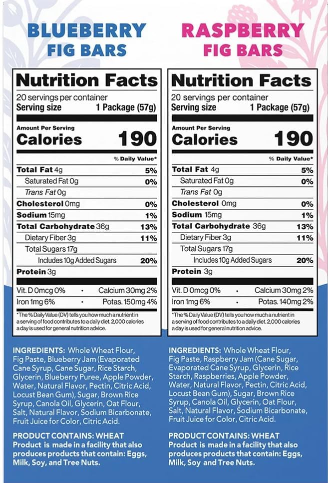 Whole Wheat Fig Bars Variety Pack, Blueberry & Raspberry Twin Packs 80 oz (5 lb), Real Fruit Whole Grain Snack Baked Bars, Plant-Based, Peanut Free, 40 Count by Arroyo