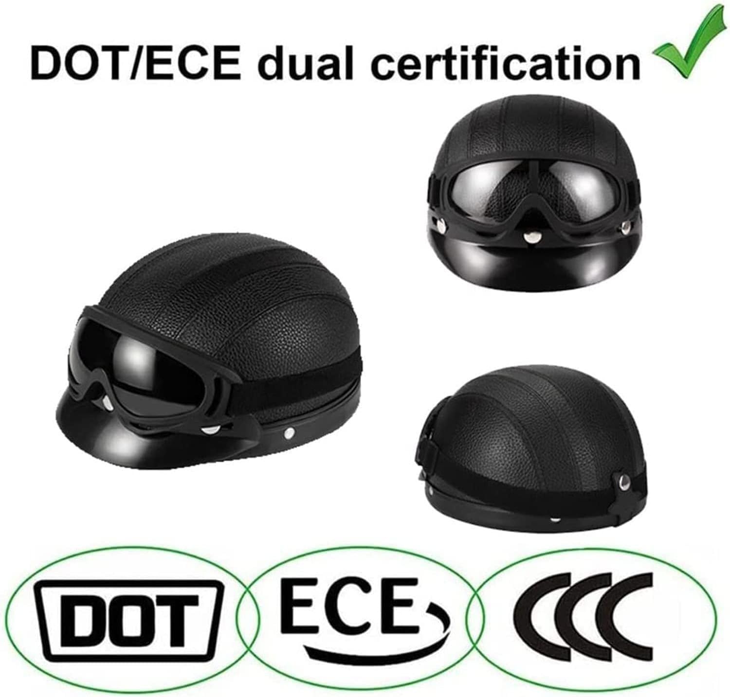 Casco Retrò, Casco Da Motociclista,Casco Jet, Casco Da Motociclista Retrò Leggero Con Occhiali,Certificato ECE,Casco Da Motociclista,Cruiser,Scooter,Mezzo Casco,Uomo E Donna,ABS