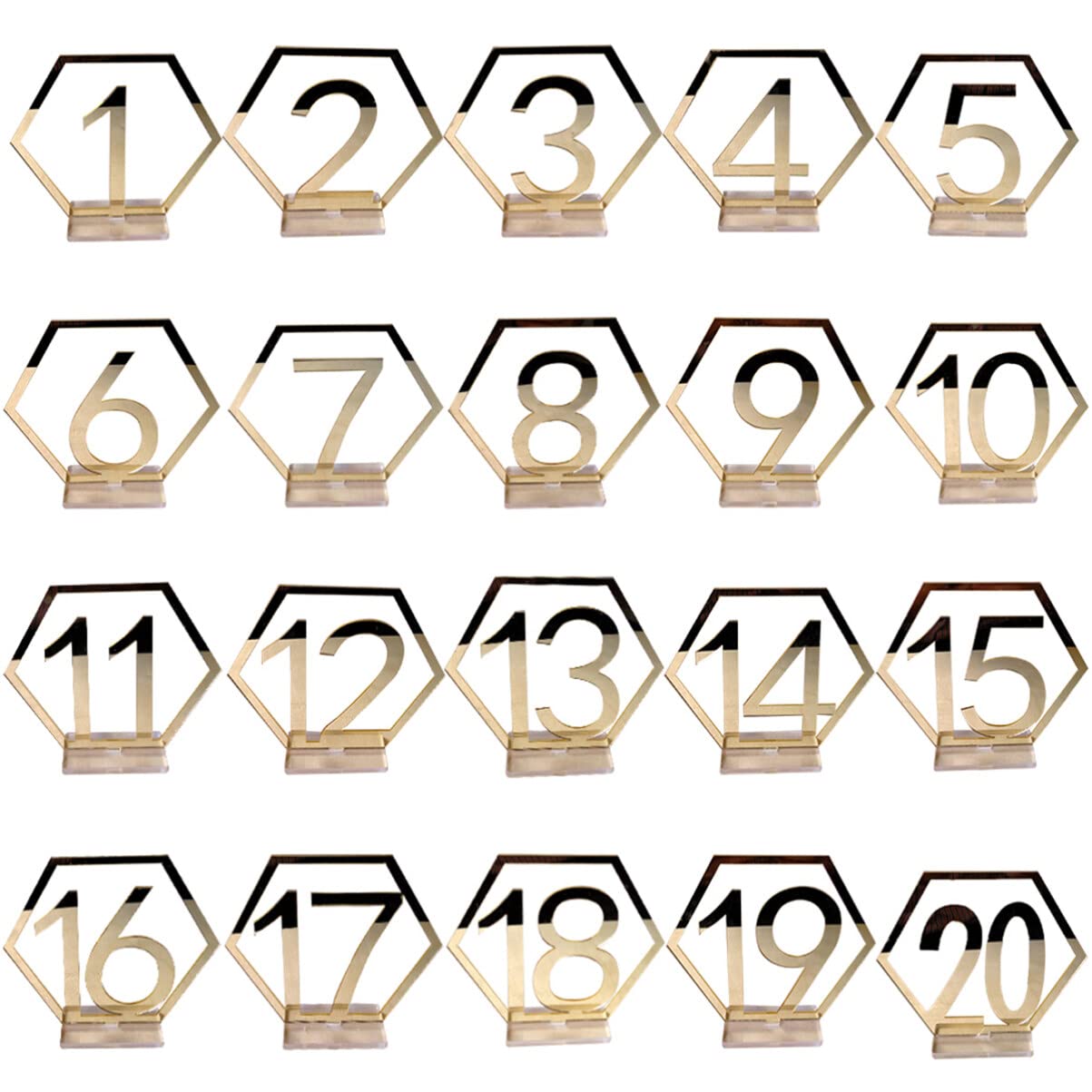 1-20 Números de Mesa de Boda Soporte de Números de Mesa Acrílicos para Recepción de Boda Fiesta Eventos de Cumpleaños Festival O Decoración de Comida (Dorado)