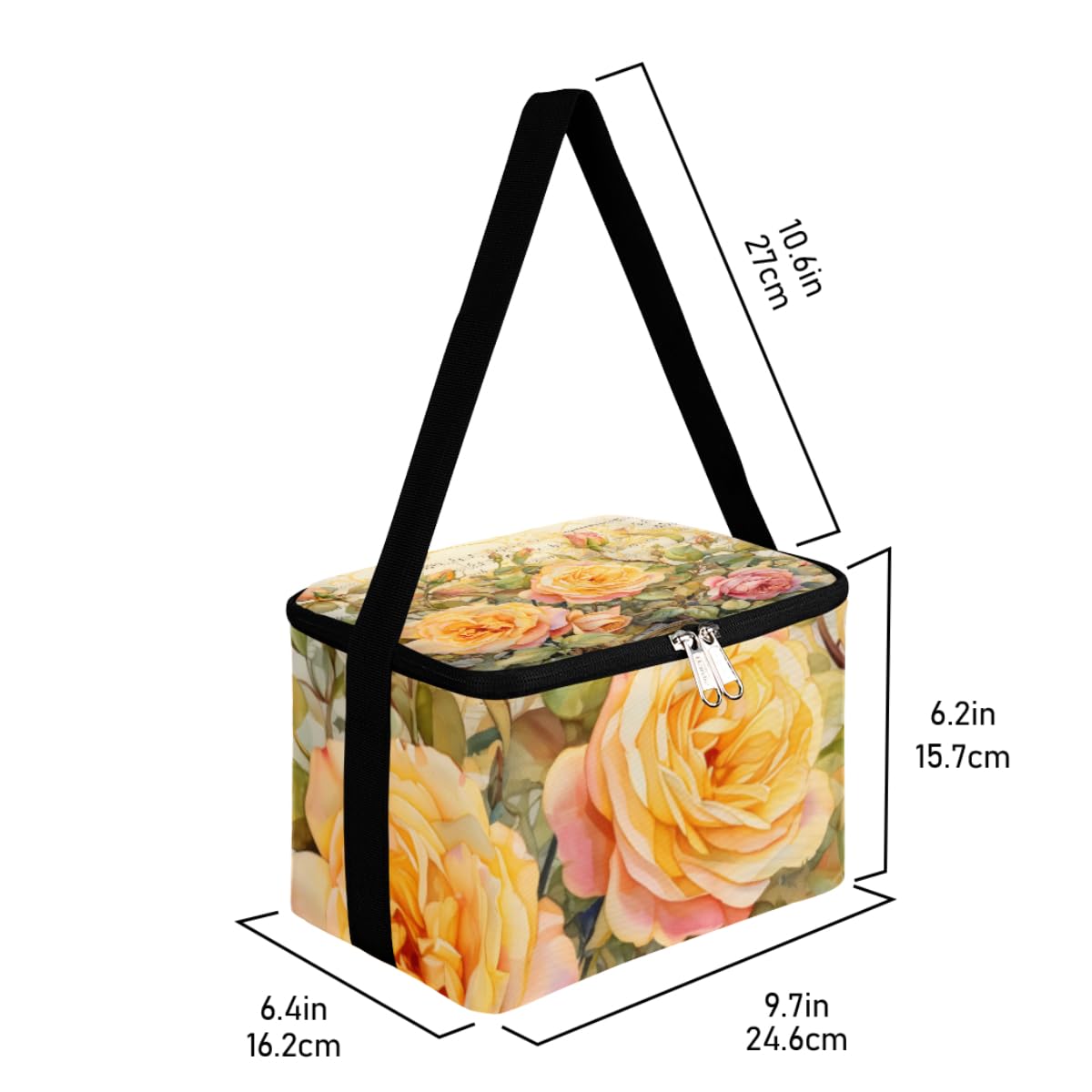 GzLeyigou Lunch Bags for Women Men 9 Cans,Blooming Roses Hot & Cold Food Delivery Bag Insulated Grocery Bag Insulated Lunch Box Floral Cooler Bag for Office Work Picnic Beach