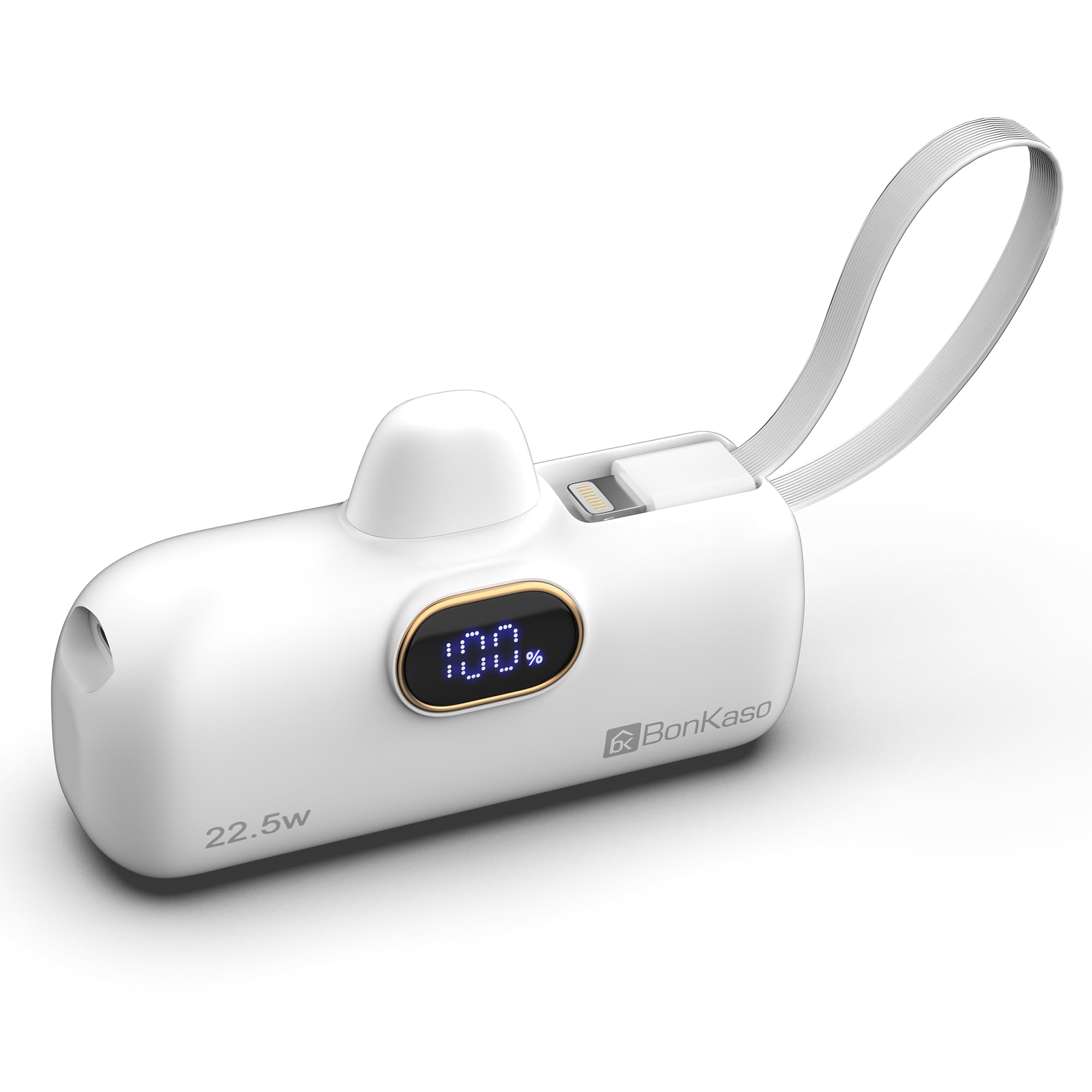 BonKaso Portable Power Bank, 5000mAh, 22.5W PD Fast Charging, Type-C Input/Output, Digital Display White-picture-20