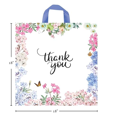 Miniatura 7 de Thank You Bags for Business - Paquete de 50 bolsas de plástico floral de 15 pulgadas de ancho x 12 pulgadas de alto con asa de bucle suave bolsas de