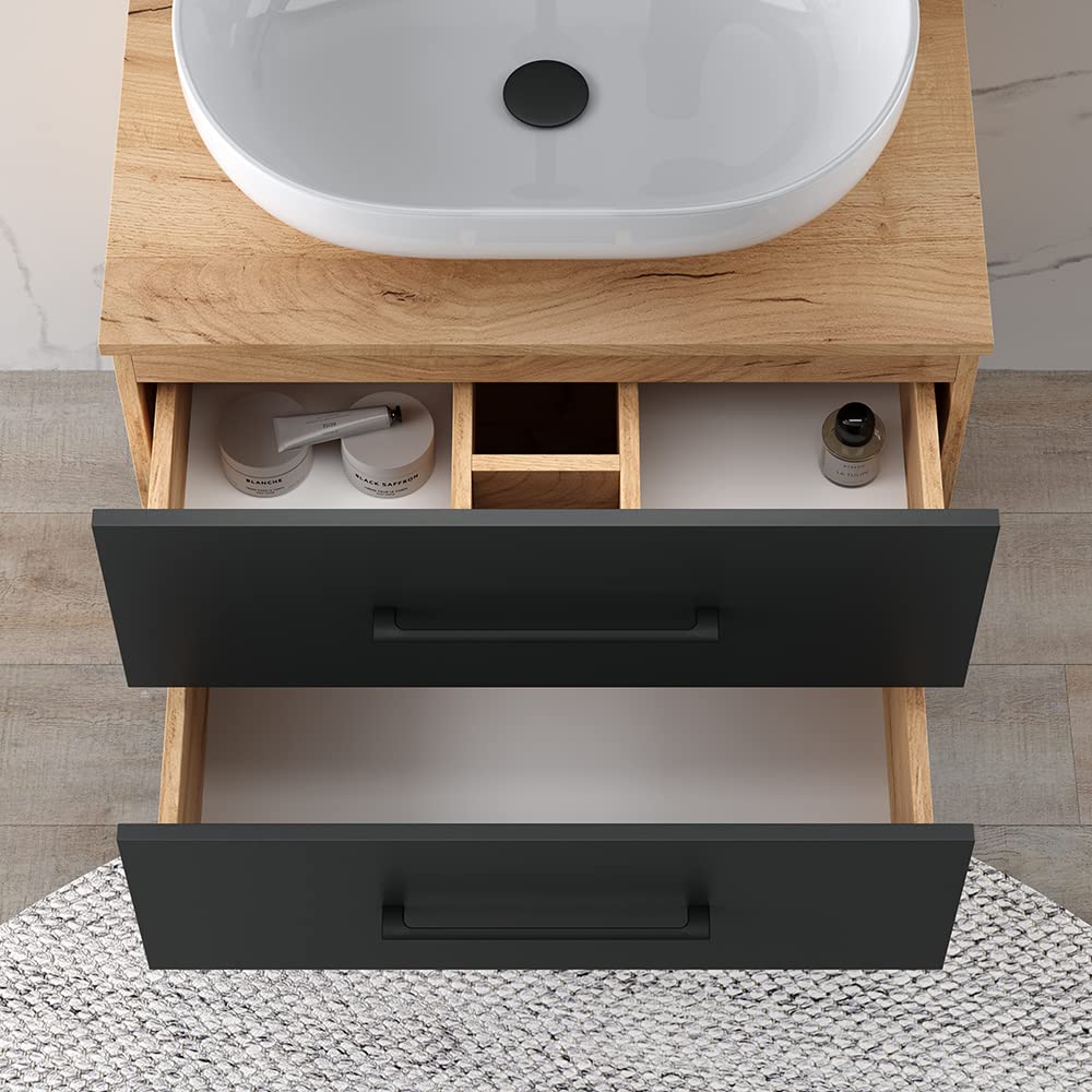 Planetmöbel Juego de Muebles de baño Lux 70 cm de Color Dorado Roble/Antracita sin Lavabo con 2 armarios Midi Dorados Roble/Antracita