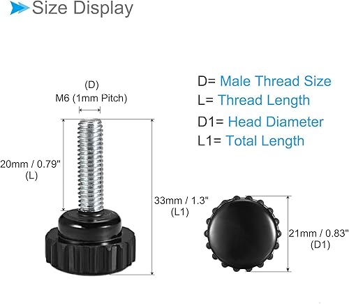 Miniatura 2 de CoCud Perillas de sujeción moleteadas, rosca macho M6 x 0.787 in cabeza de 0.827 in, pomos de plástico termoestable para tornillo de pulgar negro