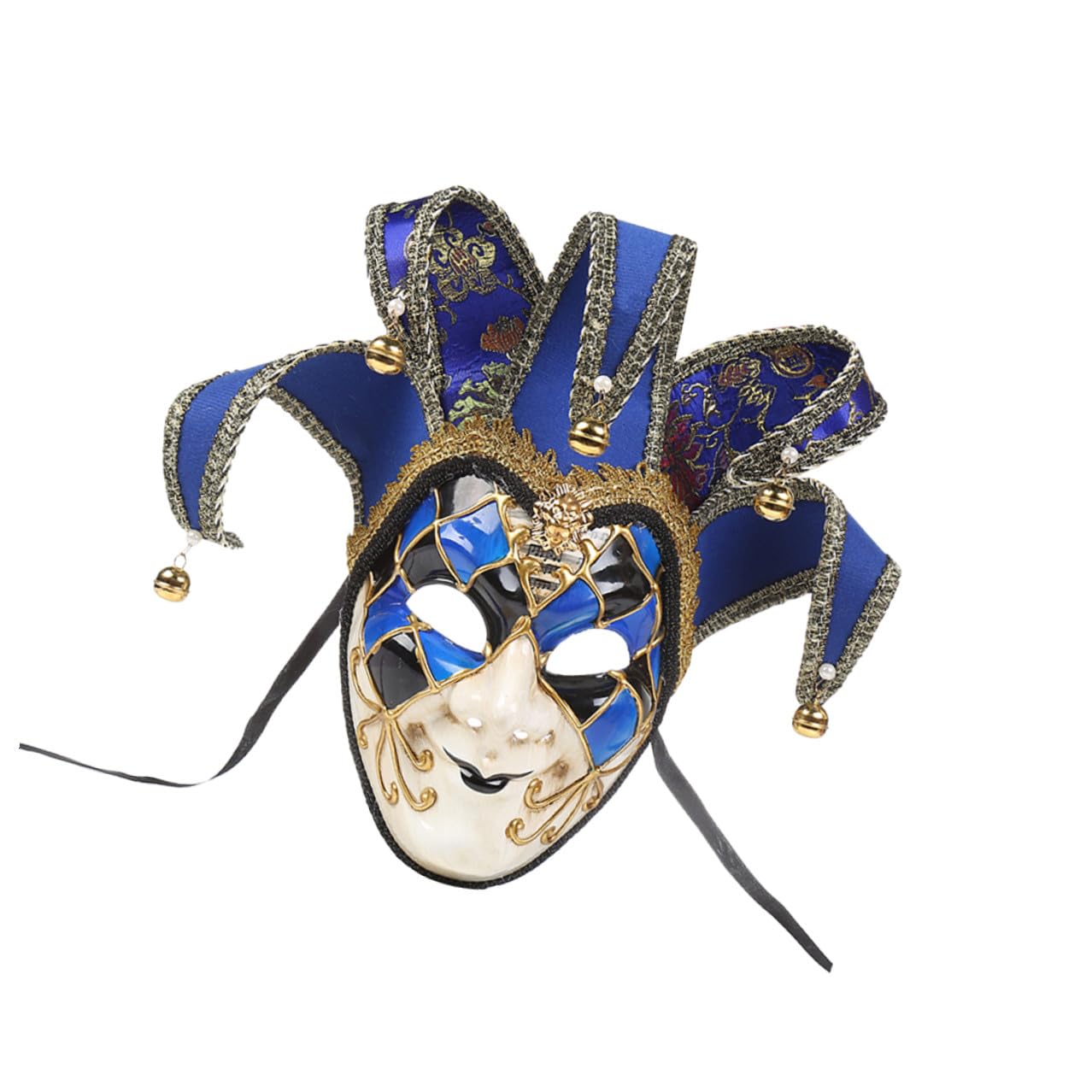 ibasenice Maschera Veneziana Pieno Facciale Blu Vintage in Plastica e Tessuto Decorazione a Campanello, Comoda senza Odore per Festa in Maschera e Fotografia