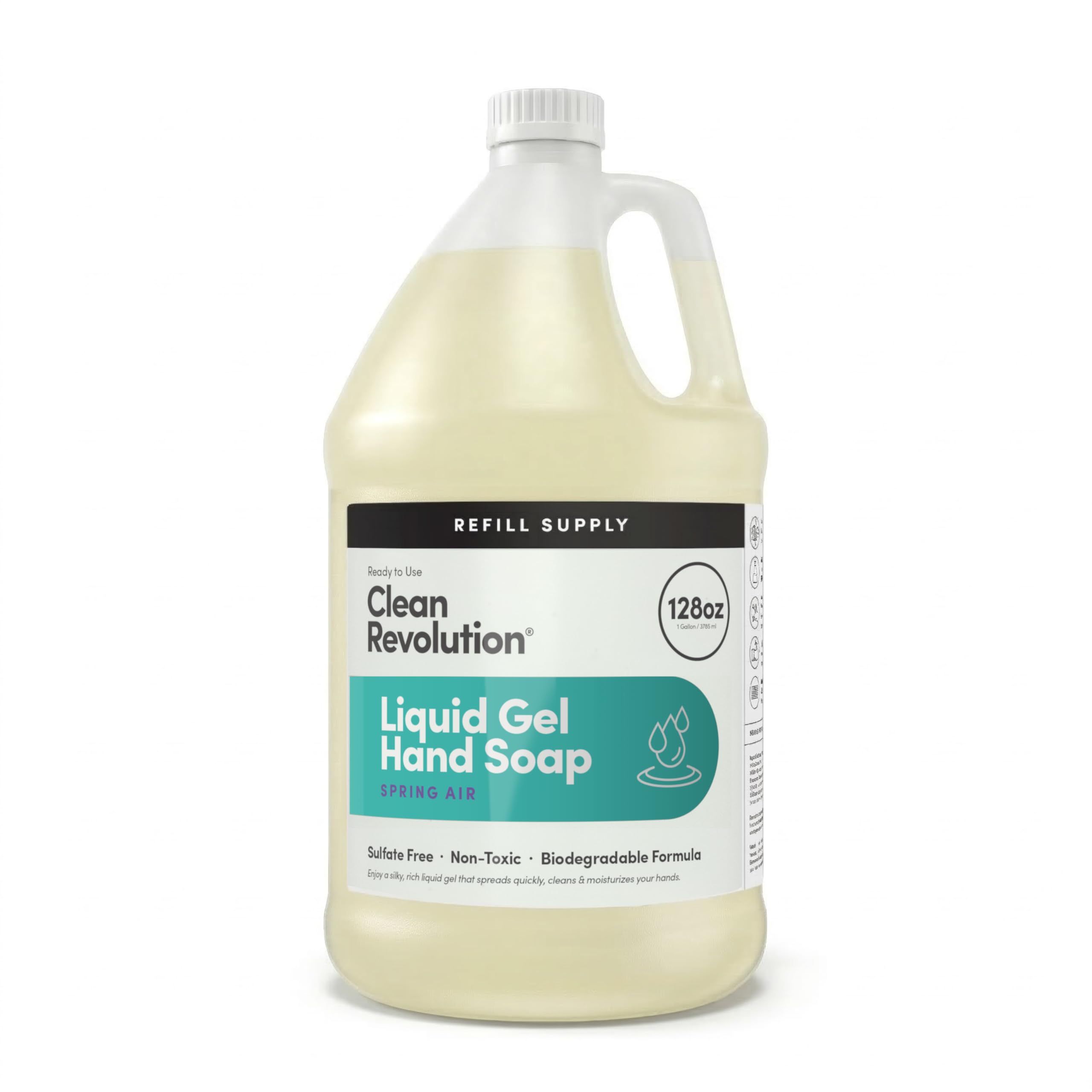 Clean Revolution Liquid Gel Hand Soap, Silky Rich Liquid, Quick Lather, Fast Rinsing, Contains Real Essential Oils (Spring Air) 128 Fl Oz
