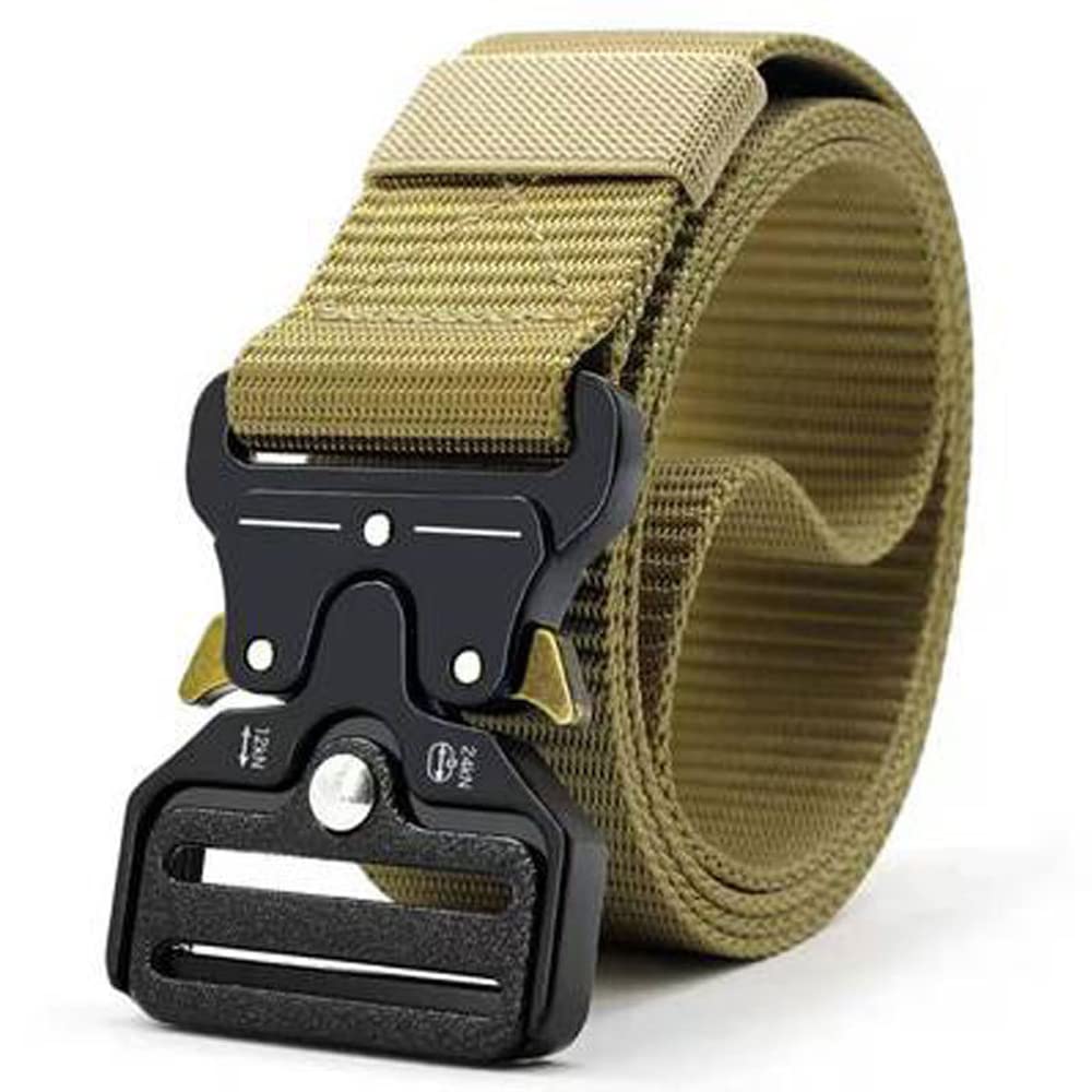 Geewin Khaki Tactical Belt Rescue Waistband Combat/Military Belt Nylon Webbing Riggers Belts, Heavy Duty Handtools Belt With V-Ring Buckle (Khaki)