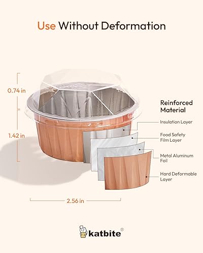 Miniatura 10 de Katbite - Ramekins desechables con tapas, paquete de 60 tazas de papel de aluminio de 5 onzas para hornear, moldes para magdalenas para crema
