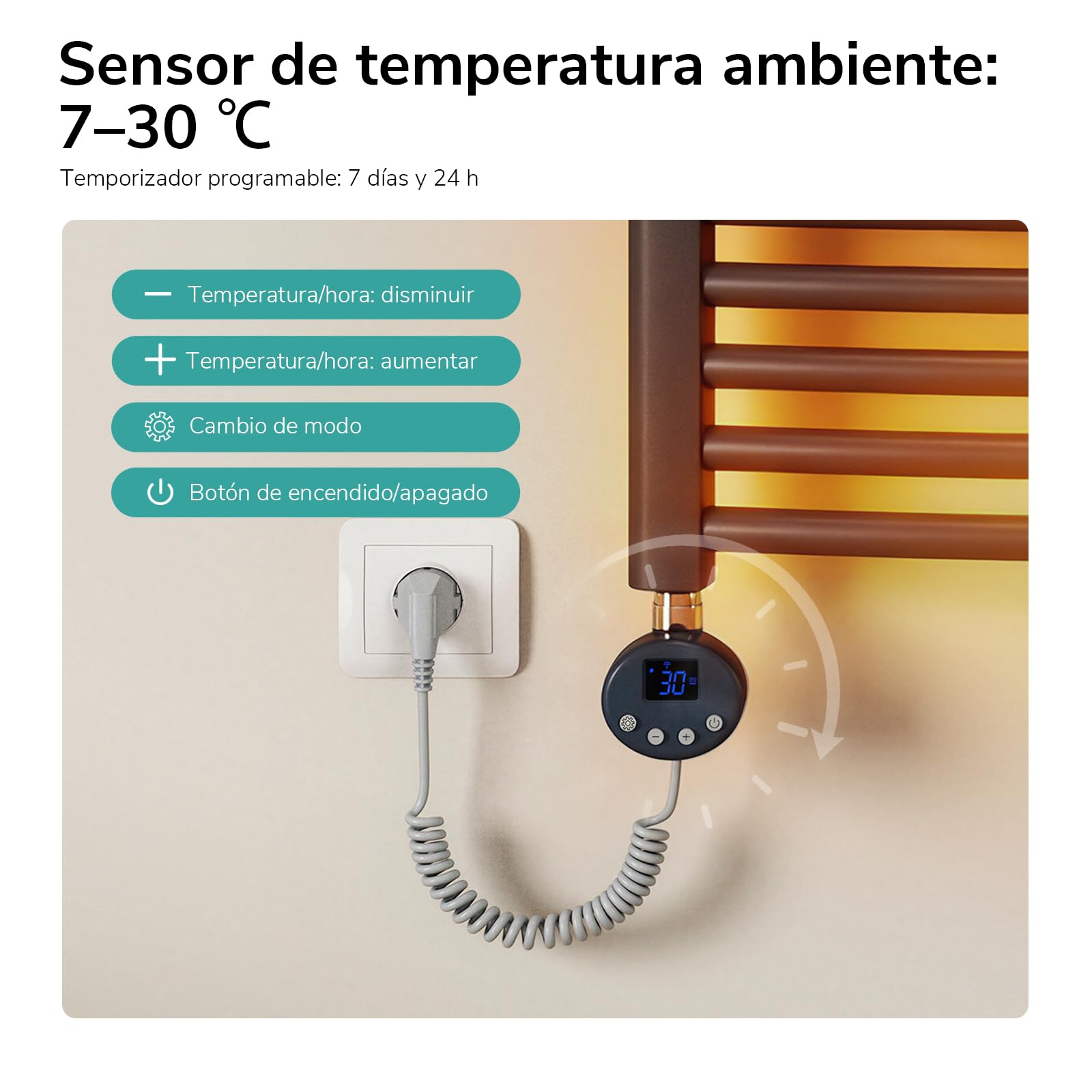 EMKE Radiador Toallero Eléctrico para Baño 75 x 40 cm, Antracita, 250 W | Radiador Curvado con WiFi Termostato, Calientatoallas Eléctrico, Soporte Toallero Eléctrico