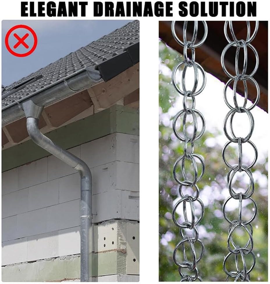 Decorative Aluminum Rain Chains for Gutters - Stylish Rainwater Catcher for Garden, Patio, Porch, Outdoor Décor, Gazebo, Weather-Resistant, Rain Harvesting Solution