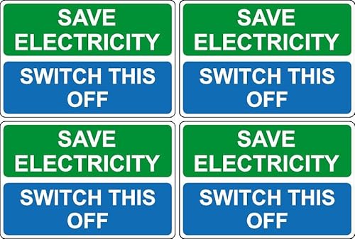 Save electricity switch this off energy saving sign - Pack of 4 stickers 100mm x 66mm