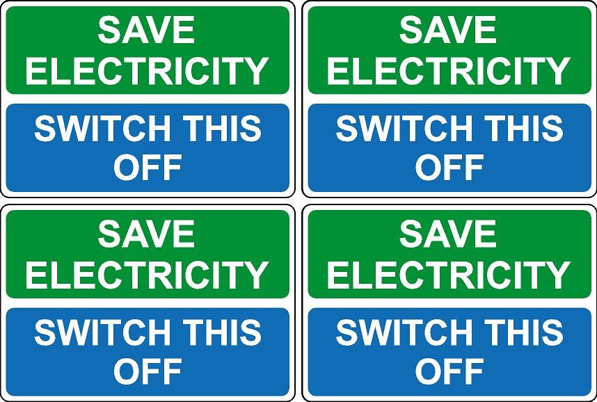 Save electricity switch this off energy saving sign - Pack of 4 stickers 100mm x 66mm