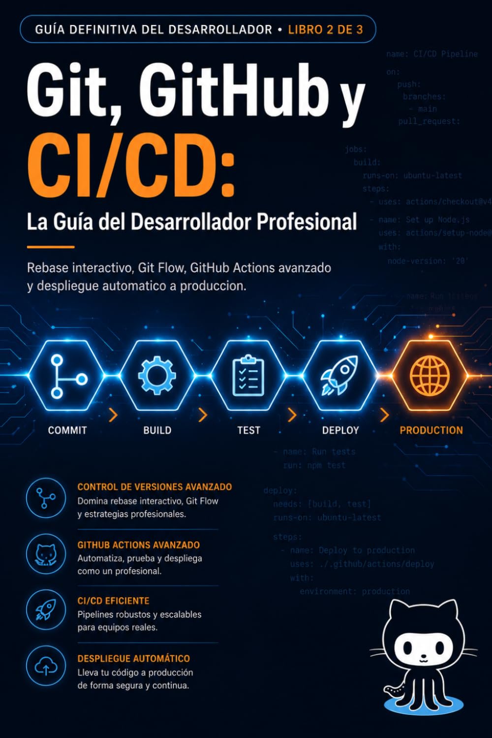 Git, GitHub y CI/CD La Guía del Desarrollador Profesional: Rebase interactivo, Git Flow, GitHub Actions avanzado y despliegue automático a producción. ... del Desarrollador — Serie Completa)