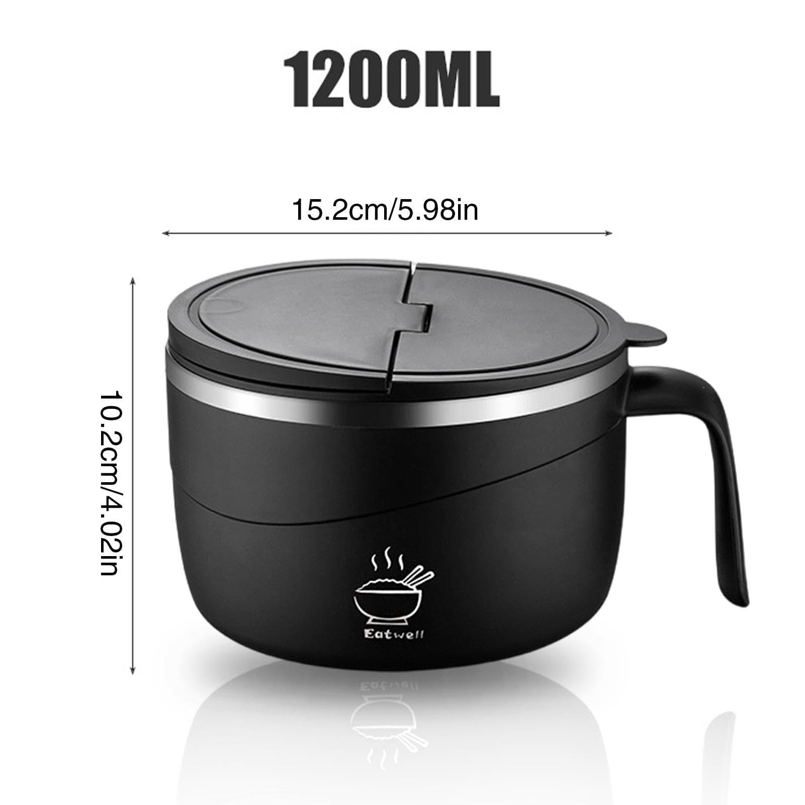 Set di ciotole per noodle, 1200 ml, tazze da zuppa portatili con coperchio e forchetta, resistenti al calore, per riso, pho, pasta, farina d'avena, insalata, ideali per casa, dormitorio universitario