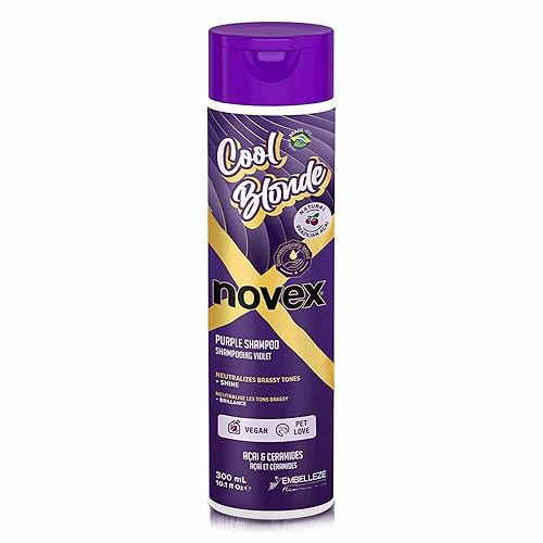 NOVEX Cool Blonde Purple Toning Shampoo 10.1oz/ 10.1 fl oz - Champú morado neutraliza, tonifica con extracto de acai y ceramidas para cabello rubio,