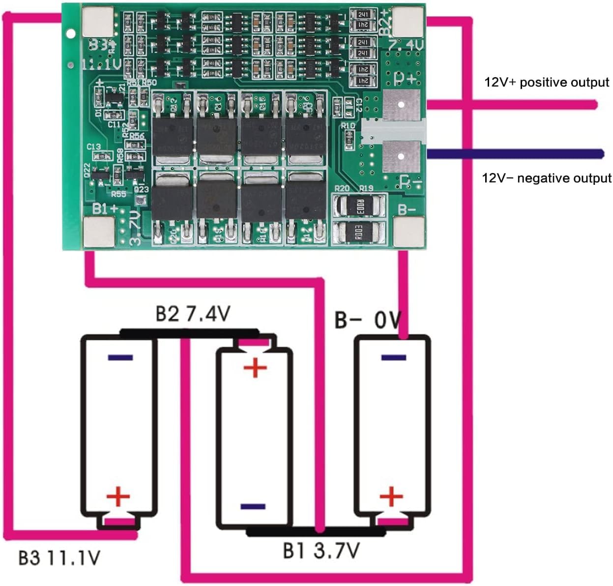 Electrobot 3S 12.6V 40A Lithium Battery Protection Board BMS for 18650 Battery Pack 11.1V 12.6V with Overcharge, Overdischarge, Overcurrent and Short Circuit Protection (Pack of 2 Units) - Image 4 thumbnail