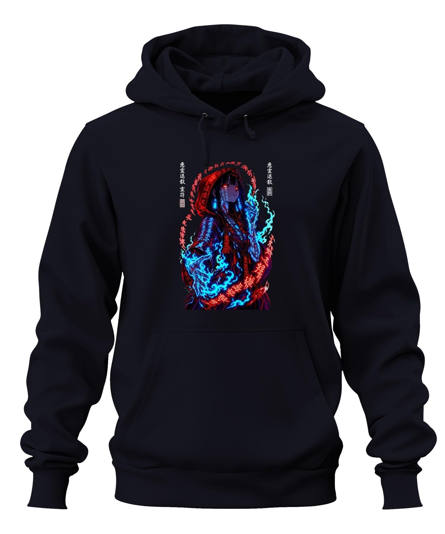 Anime dziewczęcy czerwony kaptur Japonia Y2K bluza z kapturem | Manga Otaku Harajuku Streetwear Kanji Czarodziejka Czarownica Urban Fantasy Demonin Vaporwave Dark Aesthetic