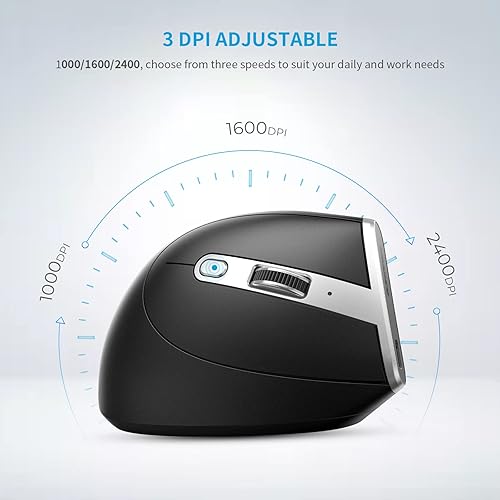 Miniatura 5 de ECHTPower Ratón inalámbrico ergonómico, ratón vertical con receptor de 2.4 GHz, mouse silencioso con DPI ajustable 100016002400, ratones ópticos