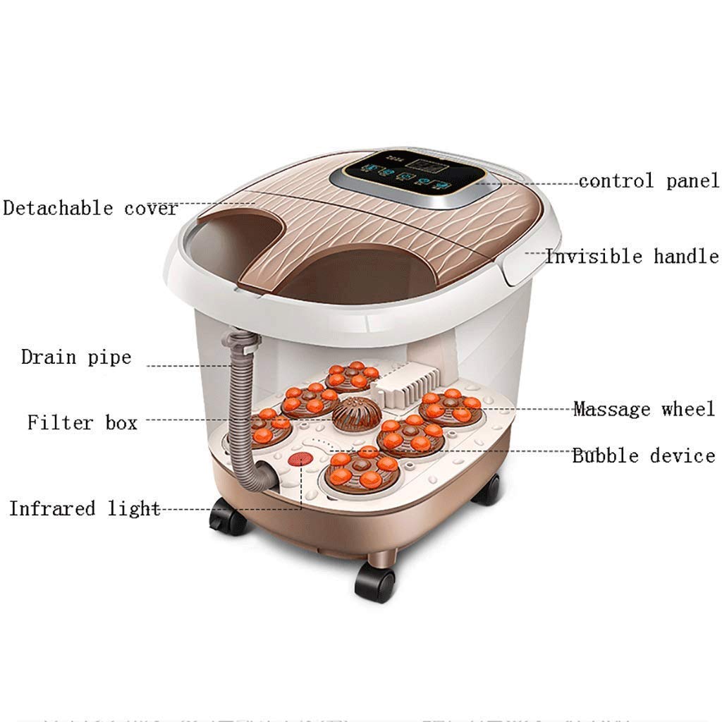 Masajeador de Baño de Spa para Pies con Calor Y Masaje Automático Máquina de Spa de Pedicura de Pies Atletas Bañera de Remojo de Burbujas para Pies, Vibración, Luz Roja