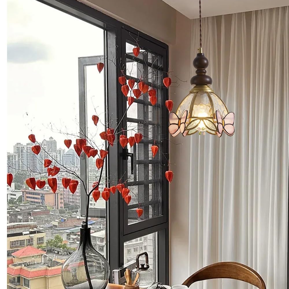 Suspension Papillon Enil, Lampe Suspendue En Bois Et Laiton E26