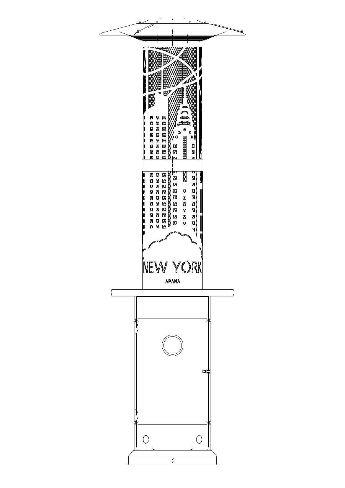 APANA Gasheizer 11,5 kW Bellamente Design New York - praktischer Gasheizstrahler für Terrasse, Garten und Balkon mit Umkippsicherung & Abschaltautomatik schwarz Pantone 7C