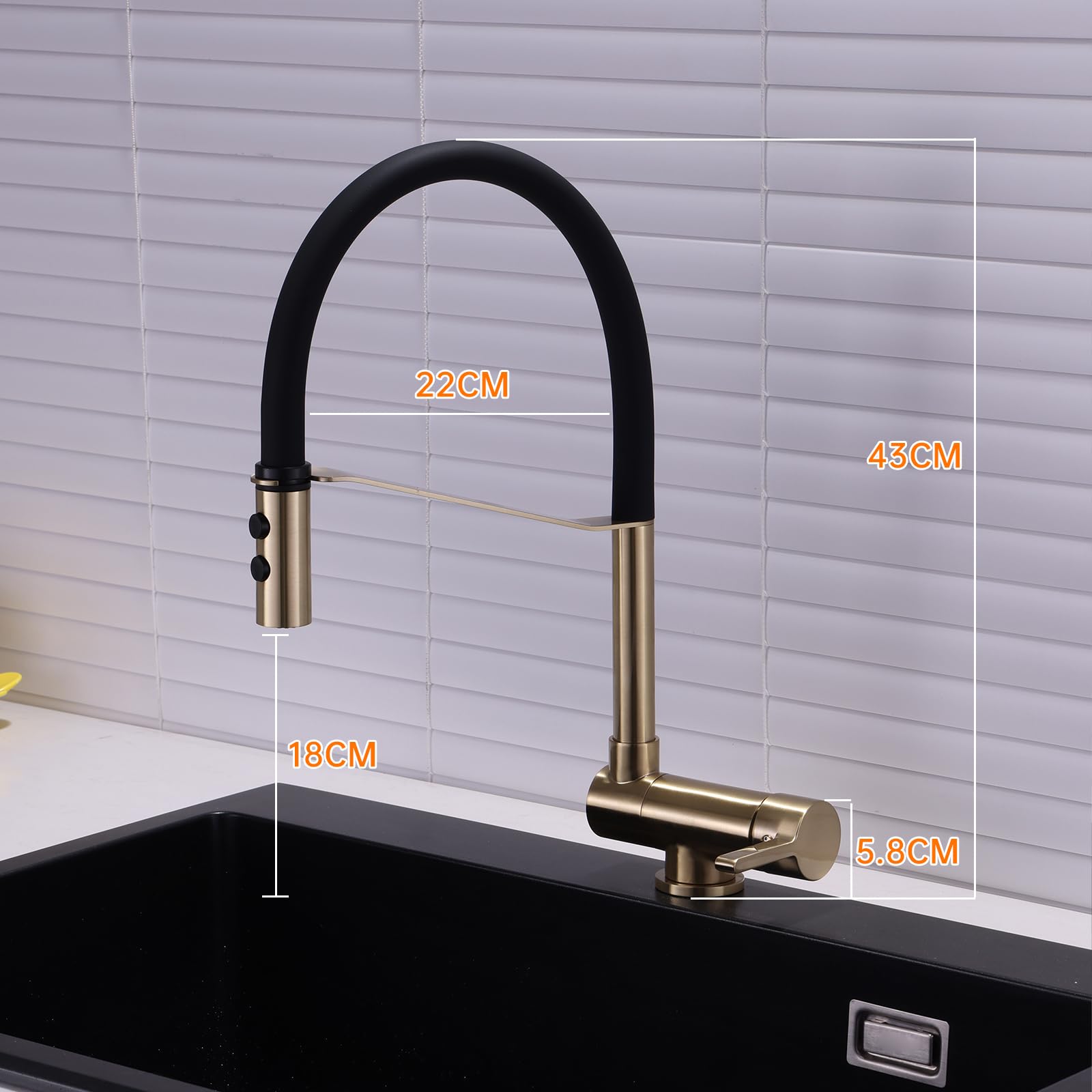 Generisch Wasserhahn Küche Mischbatterie Küchenarmatur mit Ausziehbrause gebürstet 2 Betriebsmodi klappbar flexibel für die Fenstermontage