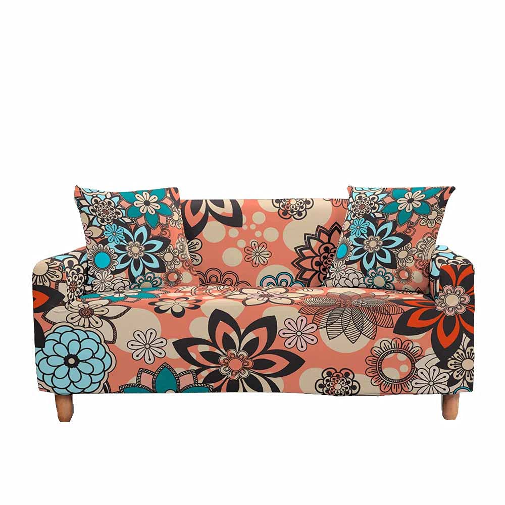 Fansu Orange Sofa Cover Slipcover Stretch Furniture Cover 3D Mandala Floral Printed Universal Settee Couch Cover Home Decor, Non Slip Soft Removable Washable Pet Protector (,4 Seater(235-300Cm))