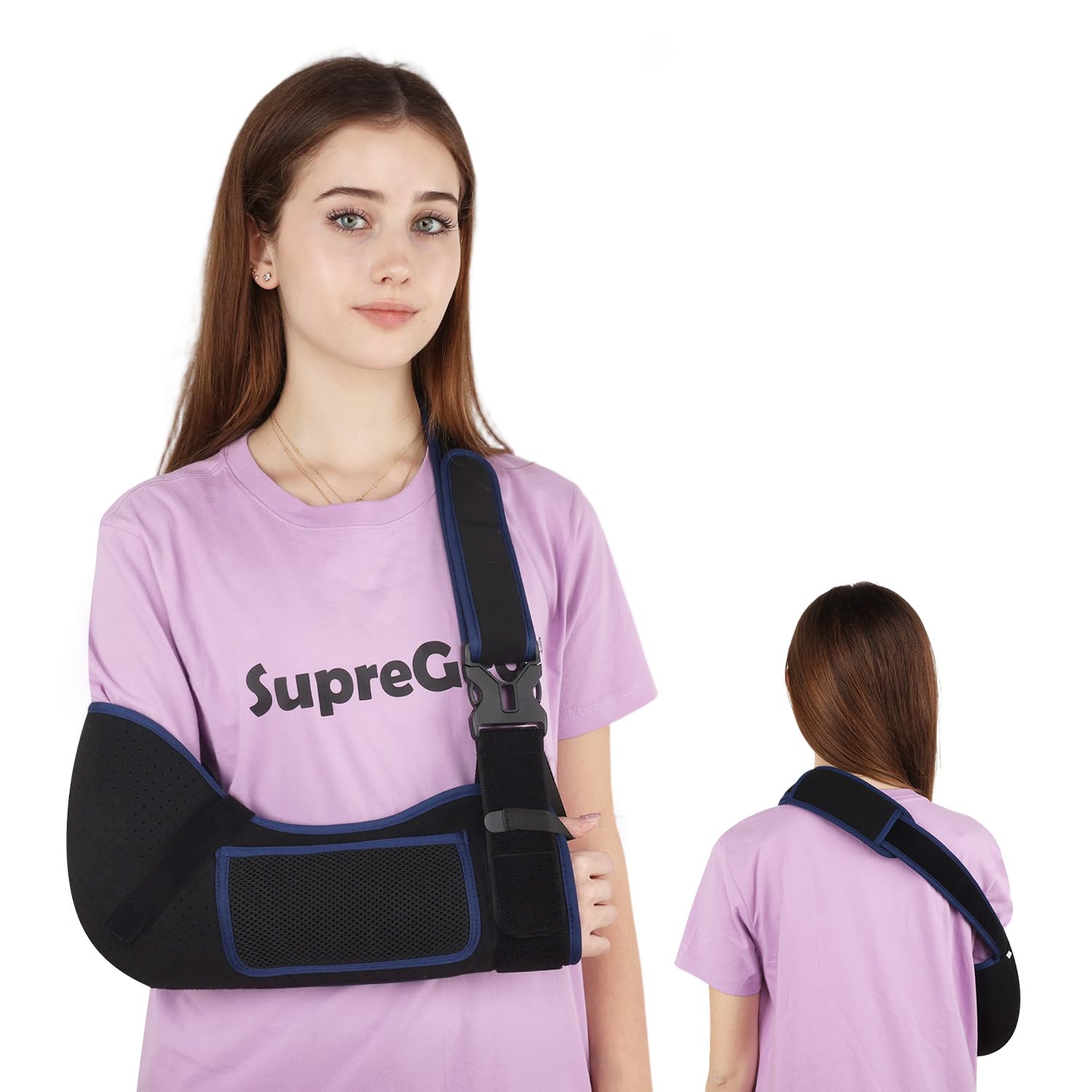 supregear Écharpe de Bras – Immobilisateur d’Épaule Confortable et Respirant pour Femmes et Hommes, Blessures à l’Épaule, Fracture, Luxation ou Entorse, Bras Gauche ou Droit, Noir + Bleu Foncé, S