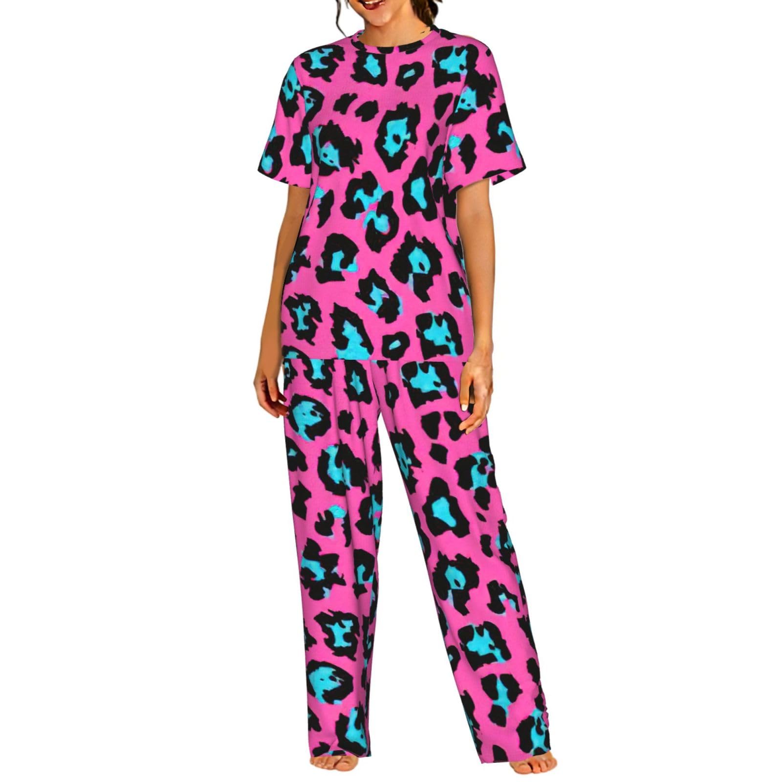 Pyjama imprimé léopard turquoise en maille douce haut de gamme - 8