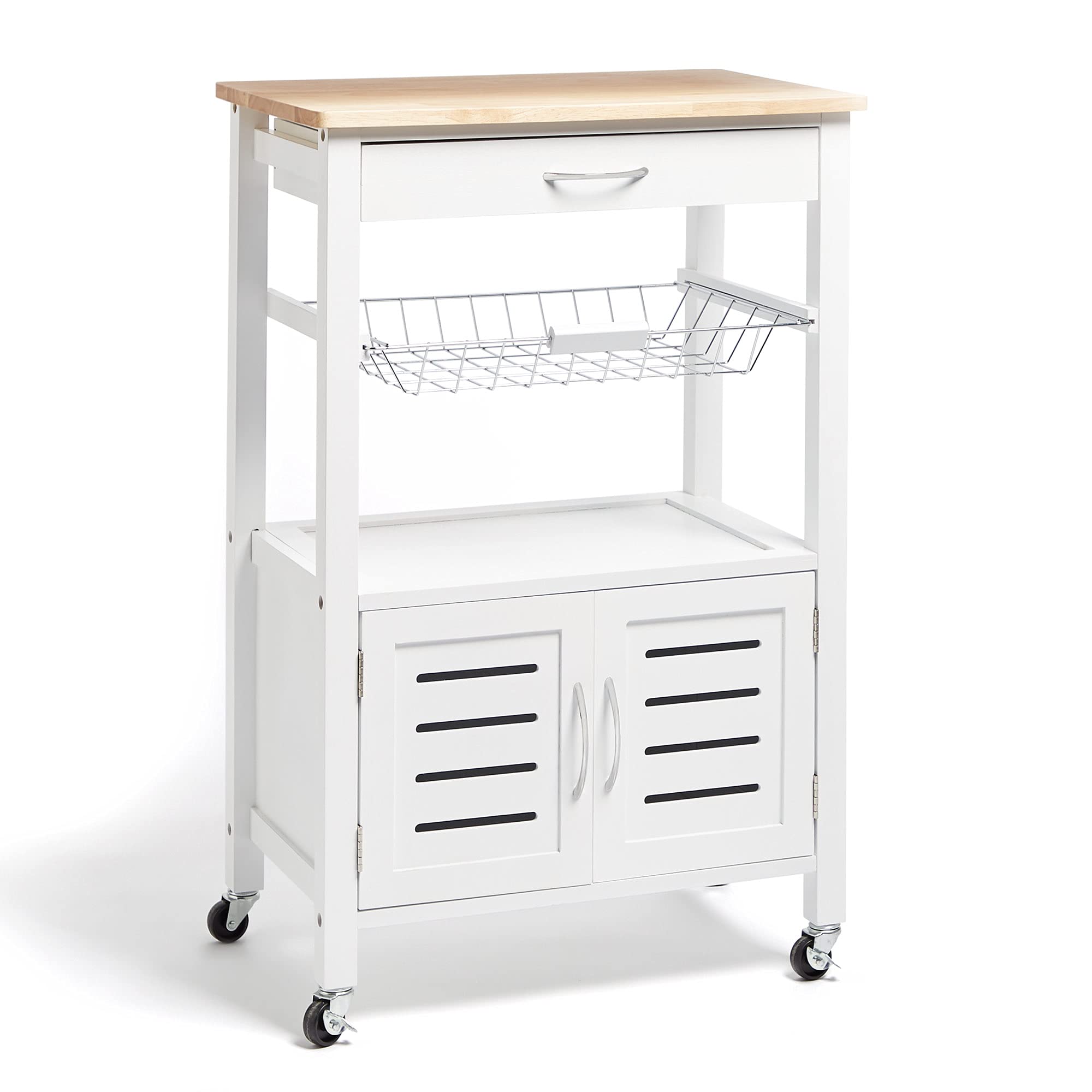 Buy VonHaus Kitchen Storage Trolley White Wooden Kitchen Island On