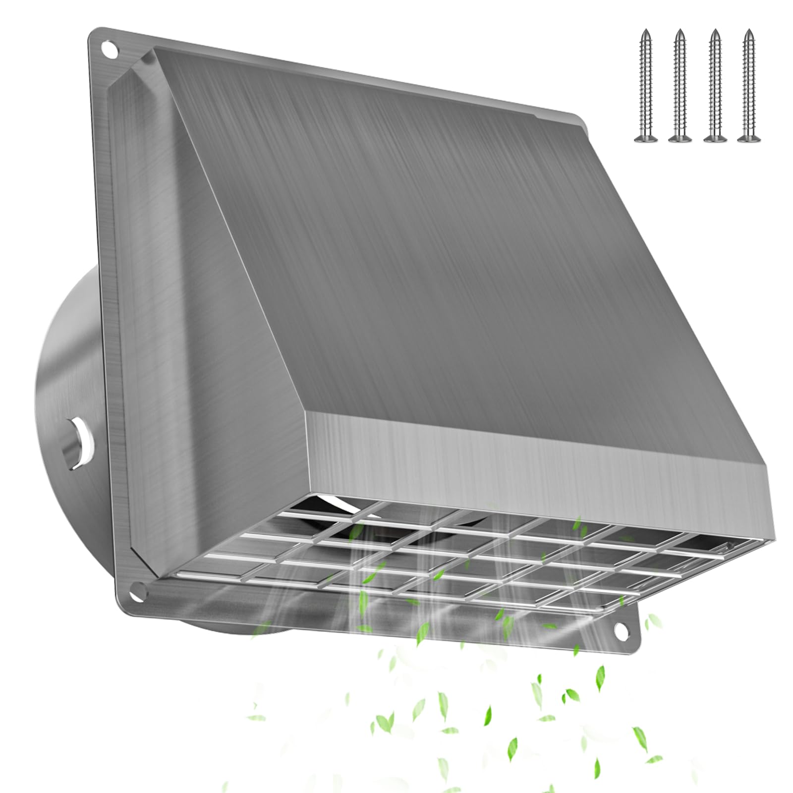 Hon&Guan Ø 100mm 304 Edelstahl Wetterschutzgitter Außenbereich, Lüftungsgitter 100mm mit Integrierte Rückstauklappe Abluftgitter für Wandanschluß, Außen Wände, Abdeckung Dunstabzugshaube, Trockner