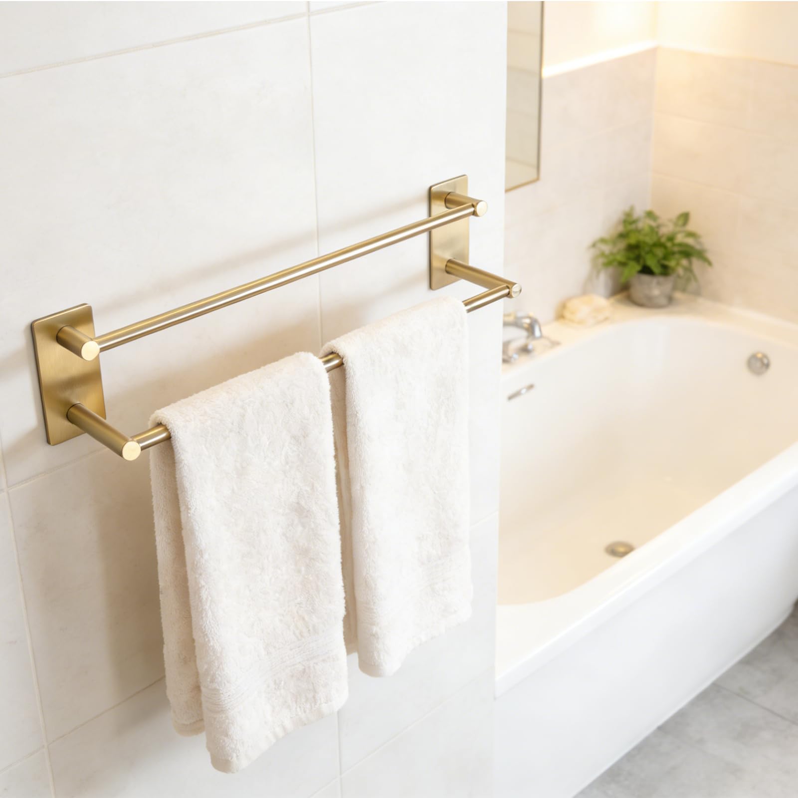 Porte-Serviette Double 60cm Autocollant sans Perçage, Acier Inoxydable, Doré‌