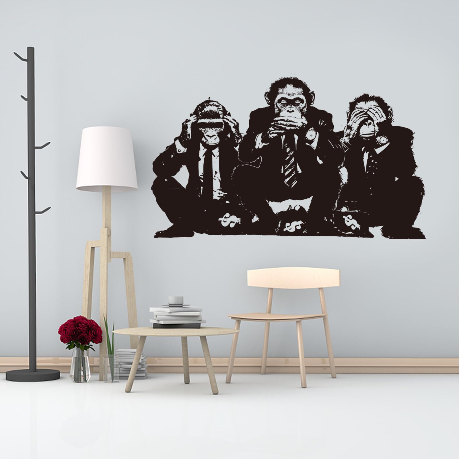 PLIGREAT 2 Sheets Banksy Three Wise Monkey Wall Stickers Removable Vinyl Decals Street Banksy Graffiti Wall Art Murals for Office Men Bedroom Home Decor DIY Decorative Stickers - Image 3