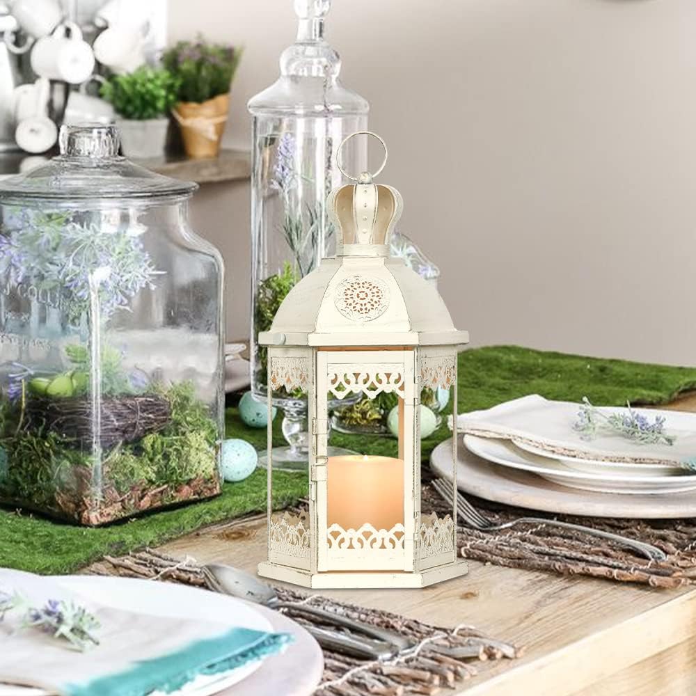 NEEDOMO 15" Candle Lanterns Decorative Indoor, Large Vintage Outdoor Lantern Decor with Tempered Clear Glass, Rustic Metal Candle Holder for Patio, Front Porch, Wedding, Shelf, Pathway, Balcony,Yard