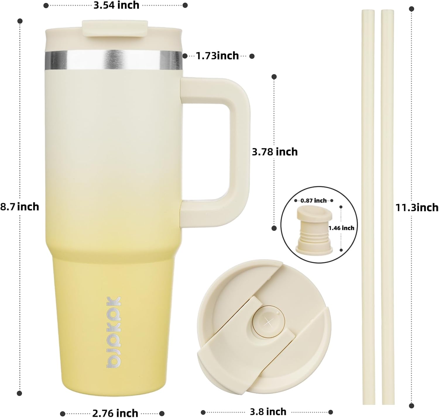 BJPKPK Tumbler With Handle And Straw 30oz Insulated Tumbler Cups With Lid Stainless Steel Travel Coffee Mug,Lemon - Image 3