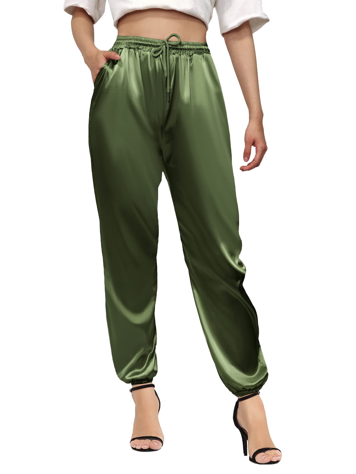 Betusline Womens Satin Silky Pants