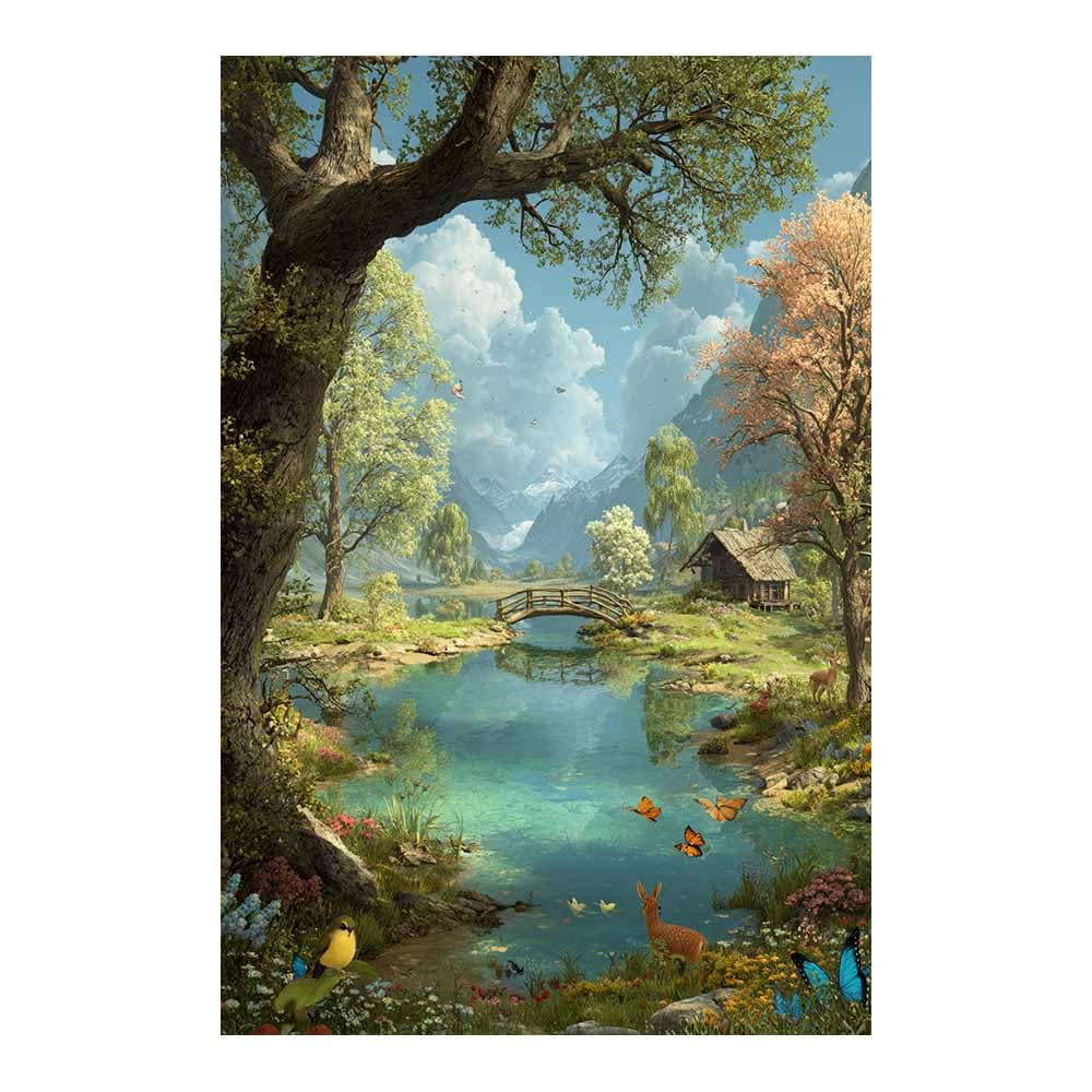 HOQIU Natural scenery wall art Whimsicals Forestss Lake decorative painting, wall art, for Living Room Bathroom Bedroom Kitchen Decoration.(Multicolor)-30x40cm Unframed
