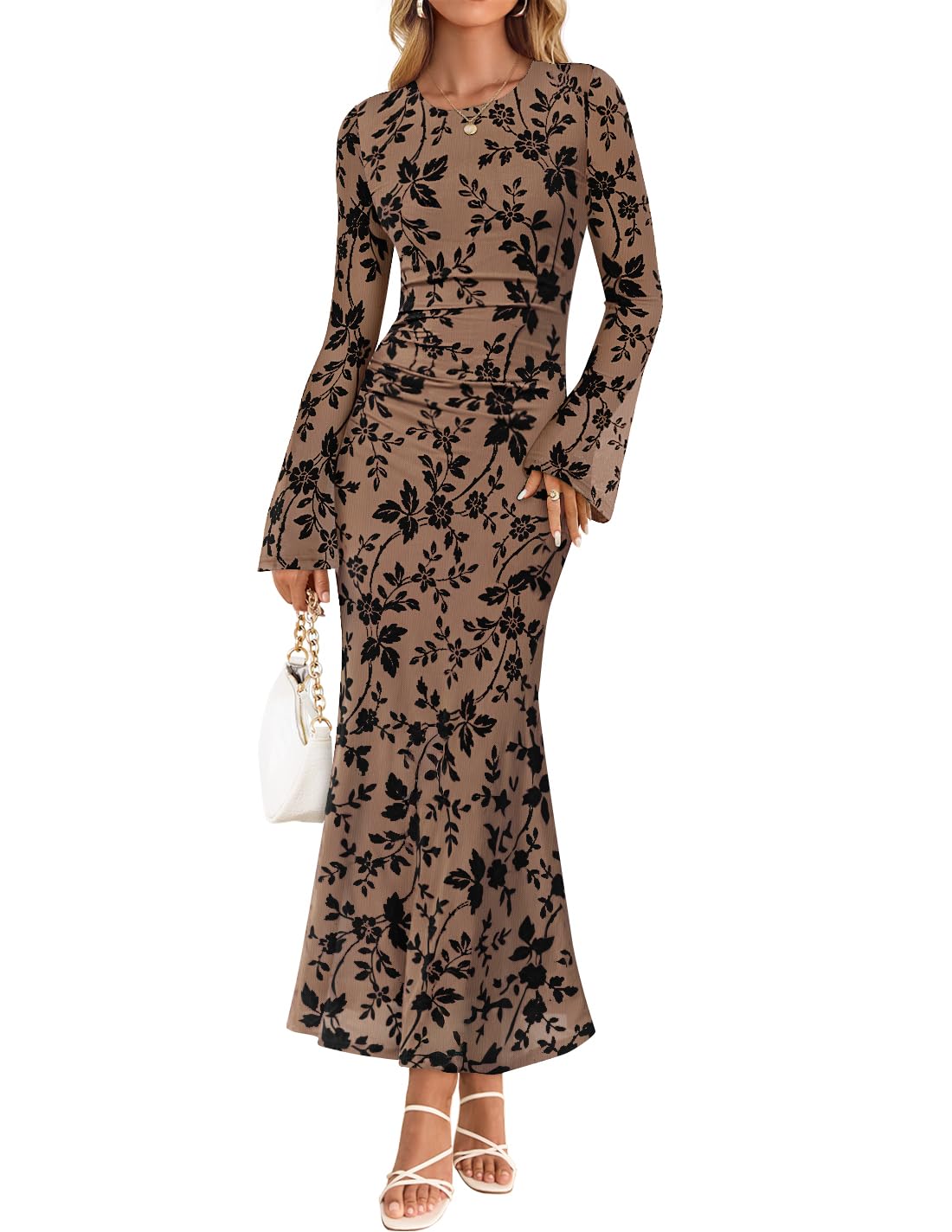 ZESICA Women's Long Sleeve Floral Bodycon Dress
