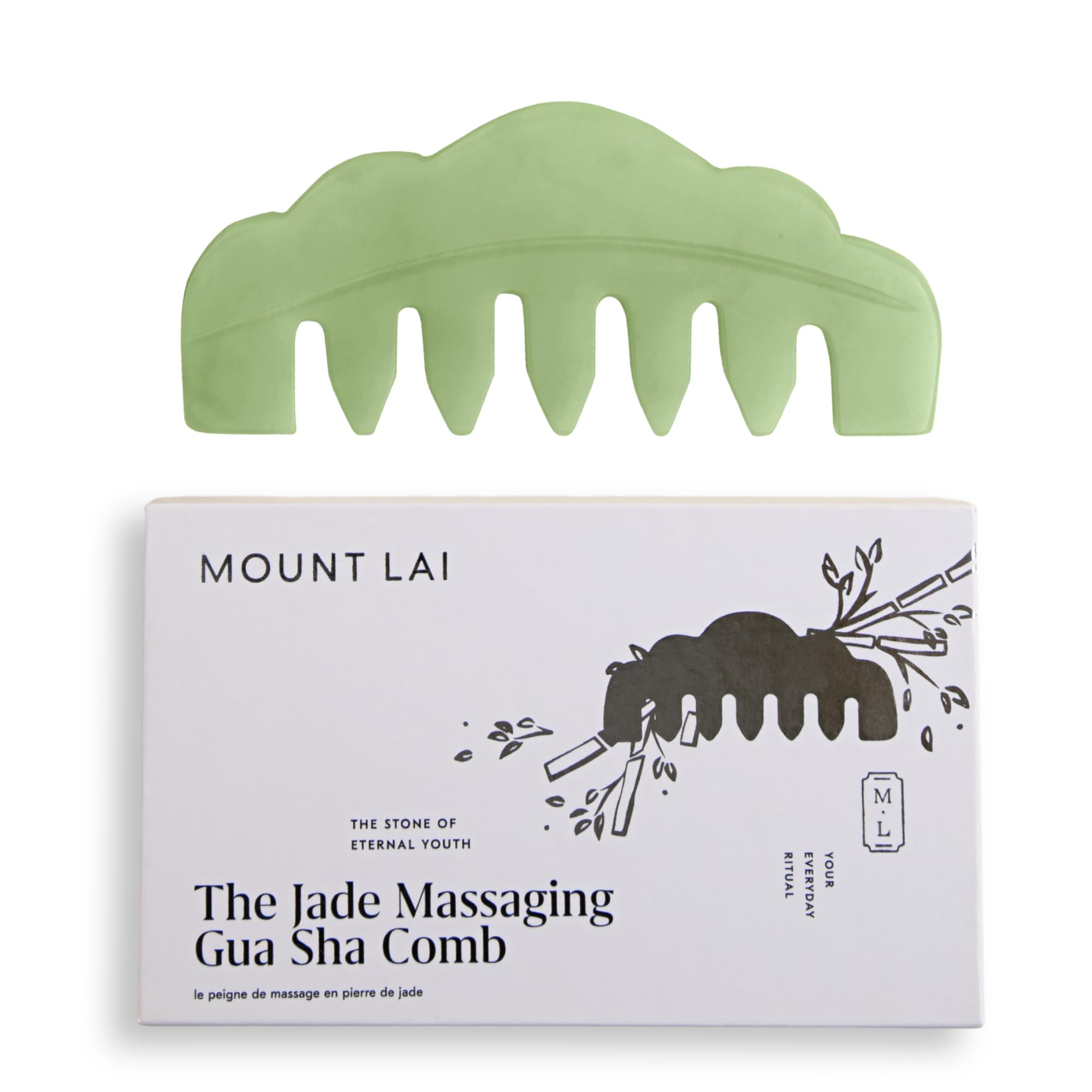 Mount Lai | Hand-Carved Natural Jade Gua Sha Comb | Scalp Massager and Scraping Tool | Balances and Cools Scalp, Promotes Relaxation and Blood Circulation