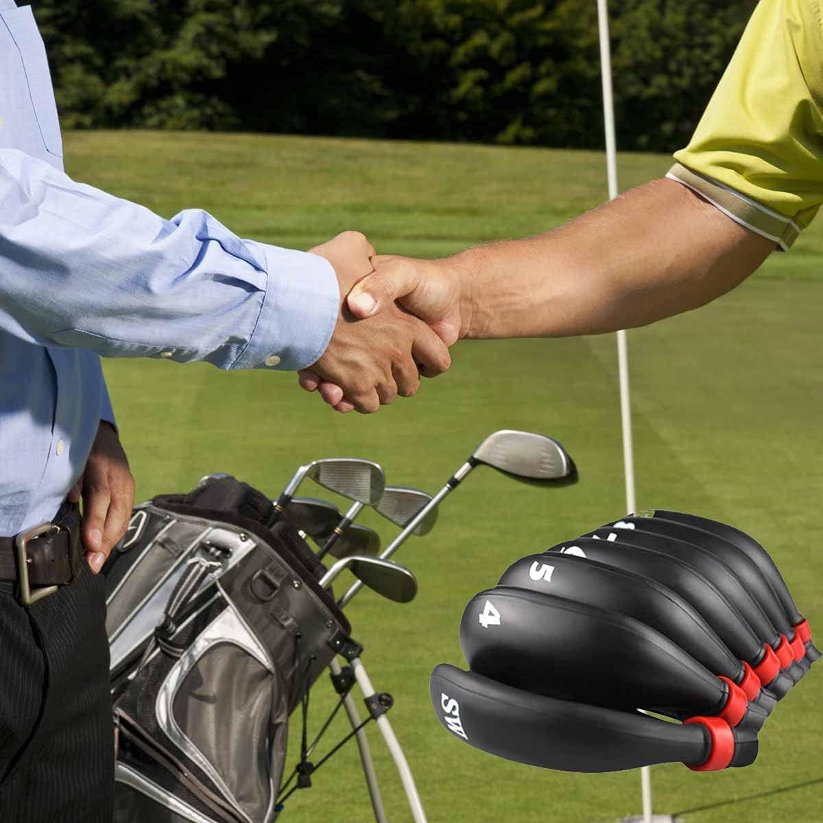 Golf Iron Covers, 9Pcs/Set GLOOF Golf Head Covers Black Silicone Rubber Golf Club Head Covers Fit All Brands
