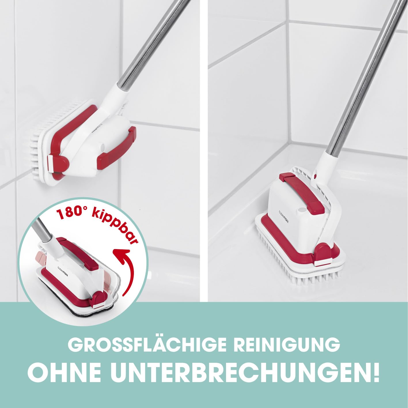 CLEANmaxx Akku-Vibrations-Reiniger für Hartböden, Fliesen & Oberflächen | 2in1 Bodenreiniger & Handbürste | Kabelloses Reinigen für mehr Flexibilität | Mit ausziehbarem Stiel | Inkl. 3 Reinigungspads