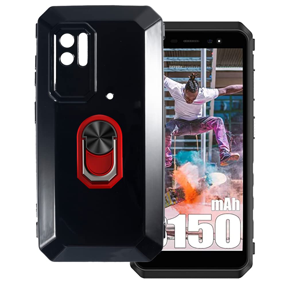 for Ulefone Power Armor X11 Pro Ultra Thin Phone Case + Ring Holder Kickstand Bracket, Gel Pudding Soft Silicone Phone 5.45 inches (RedRing-B)