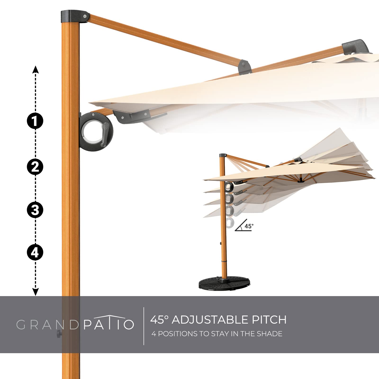 Grand patio Sonnenschirm Sonnenschutz Balkon, Ampelschirm 300 cm mit Kurbel, Windbeständig Sonnenschirme für Terrasse, Garten, Strand, UV-Schutz 50+ (Champagne, Rechteckig)