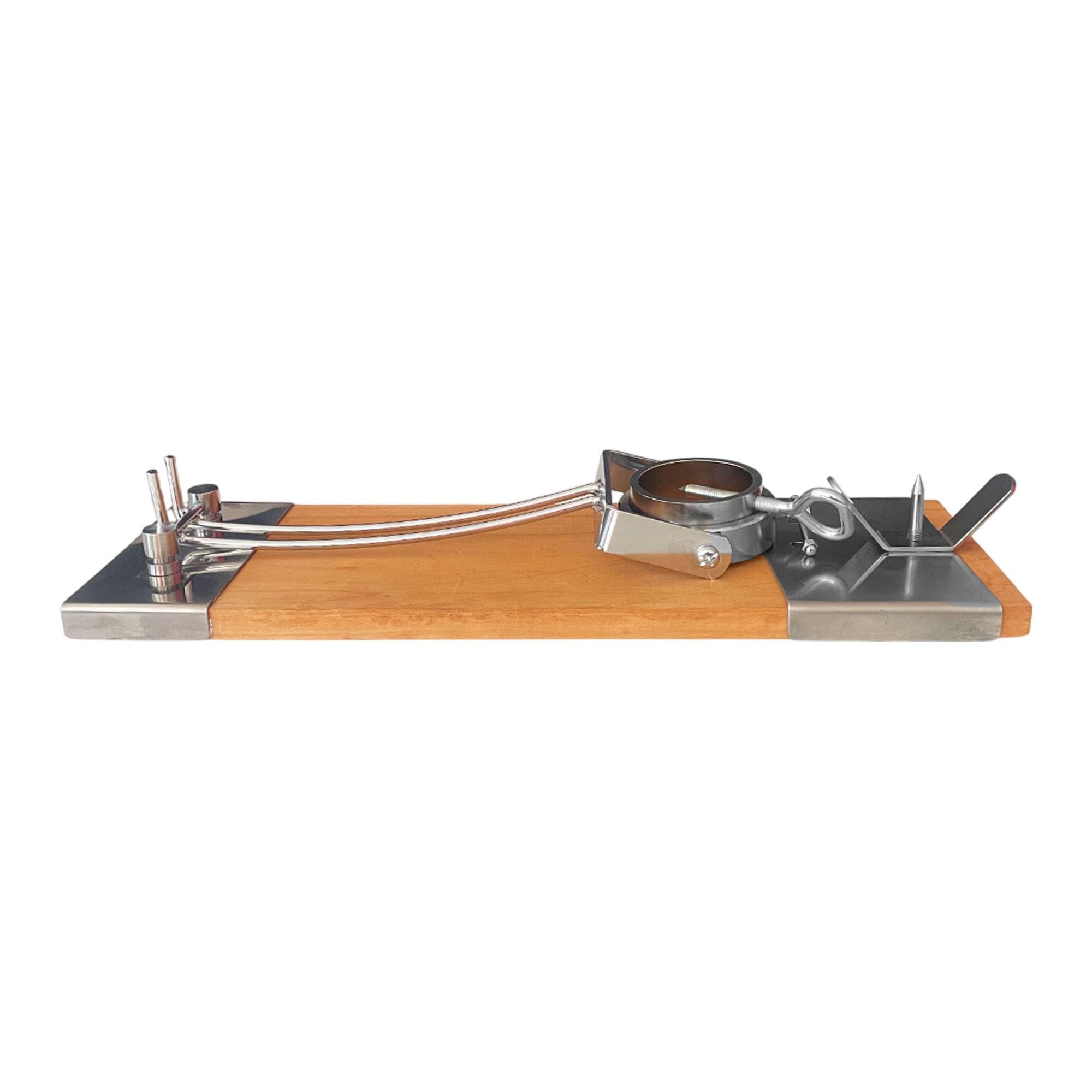 Well Home Jamonero IBERIA Luxe con cabezal giratorio, base de madera y acabados en acero inoxidable