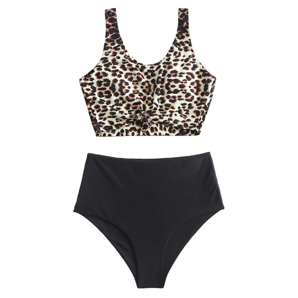 ZAFUL Ensemble de Tankini de 2 pièce Tankini Femme Noué avec Feuille Tropicale Maillot de Bain Grande Taille