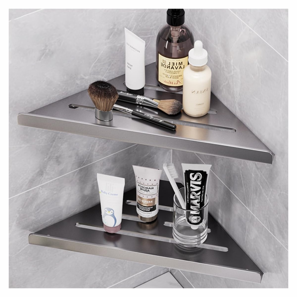 EVERZONE Corner Shower Caddy with Adjustable Shelves 2 PackTension Pole Organizer for Bathroom and Bathtub Storage Rustproof Shower